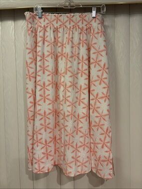 LOFT Cream Maxi Skirt with Coral Starburst Pattern